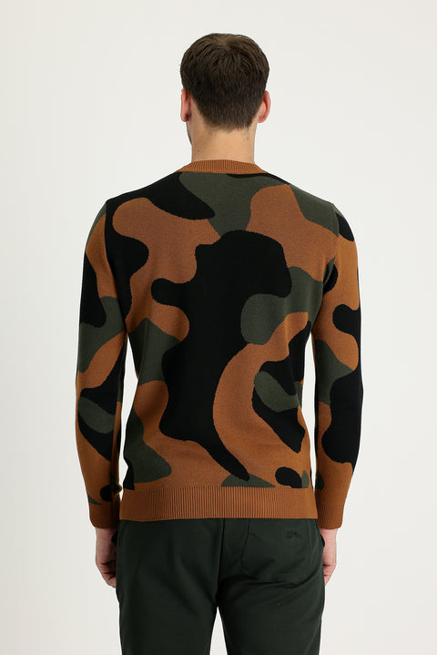 Cinnamon Crew Neck Slim Fit Narrow Cut Patterned Knit Sweater