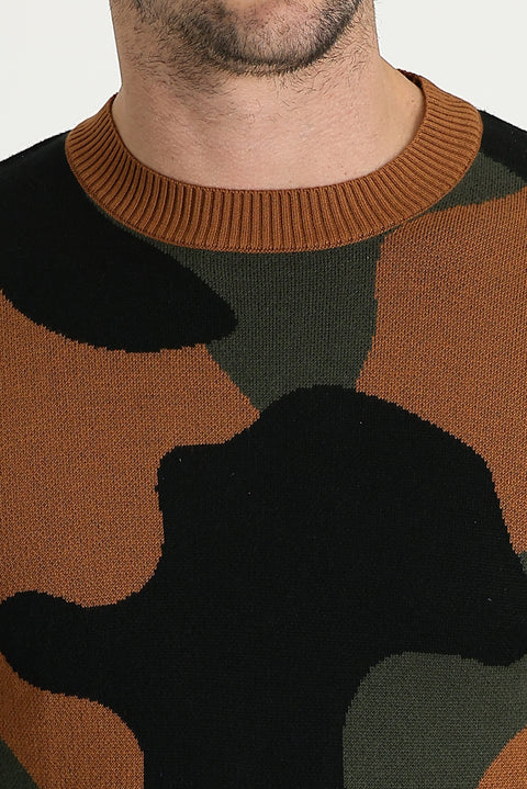 Cinnamon Crew Neck Slim Fit Narrow Cut Patterned Knit Sweater