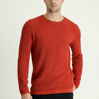 Medium Orange Crew Neck Slim Fit Narrow Cut Patterned Cotton Knit Sweater