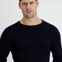 Dark Navy Crew Neck Slim Fit Narrow Cut Patterned Knit Sweater