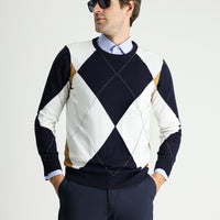 Dark Navy Crew Neck Slim Fit Narrow Cut Patterned Cotton Knit Sweater