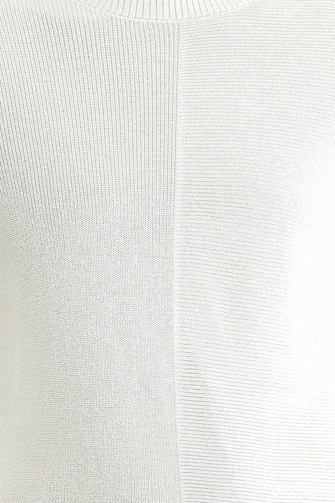Off-white crew neck slim fit patterned cotton knit sweater.