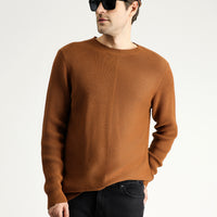 Cinnamon Crew Neck Slim Fit Narrow Cut Patterned Cotton Knit Sweater