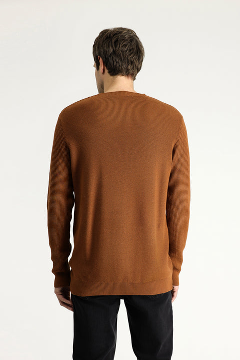 Cinnamon Crew Neck Slim Fit Narrow Cut Patterned Cotton Knit Sweater