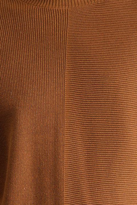 Cinnamon Crew Neck Slim Fit Narrow Cut Patterned Cotton Knit Sweater