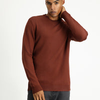 Tile-colored Crew Neck Regular Fit Patterned Cotton Knit Sweater