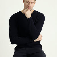Dark Navy Crew Neck Slim Fit Narrow Cut Patterned Knit Sweater