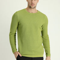 Pistachio Green Crew Neck Slim Fit Narrow Cut Patterned Knit Sweater