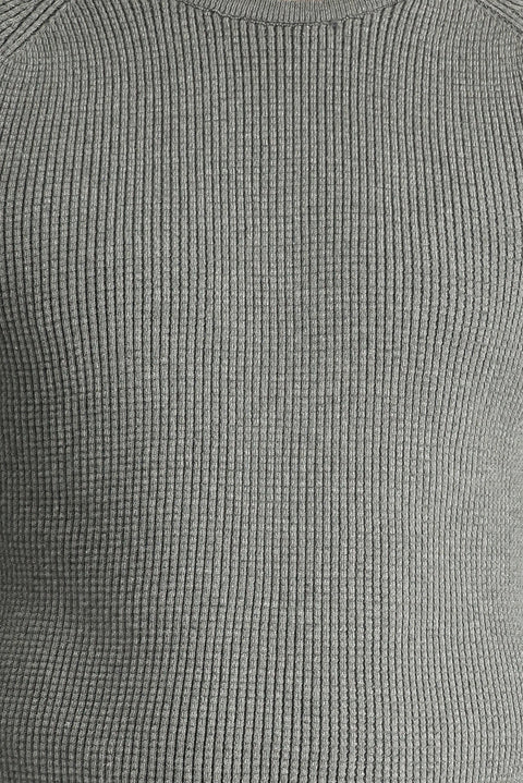 Medium Grey Melange Crew Neck Slim Fit Narrow Cut Patterned Cotton Knit Sweater