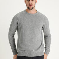 Medium Grey Crew Neck Regular Fit Wool Patterned Knit Sweater