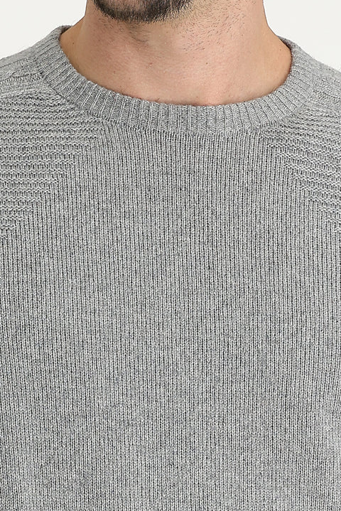 Medium Grey Crew Neck Regular Fit Wool Patterned Knit Sweater
