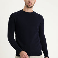 Dark Navy Crew Neck Regular Fit Wool Patterned Cotton Knit Sweater