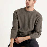 Medium Brown Crew Neck Regular Fit Wool Patterned Cotton Knit Sweater