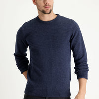 Aviator Blue Crew Neck Slim Fit Narrow Cut Wool Patterned Knit Sweater