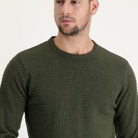 Medium Khaki Crew Neck Slim Fit Narrow Cut Wool Patterned Knit Sweater
