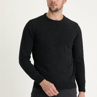 Dark Anthracite Crew Neck Slim Fit Narrow Cut Wool Patterned Knit Sweater