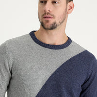 Medium Grey Crew Neck Slim Fit Narrow Cut Wool Patterned Cotton Knit Sweater