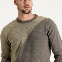 Medium Beige Crew Neck Slim Fit Narrow Cut Wool Patterned Cotton Knit Sweater