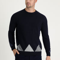 Dark Navy Crew Neck Regular Fit Wool Patterned Knit Sweater