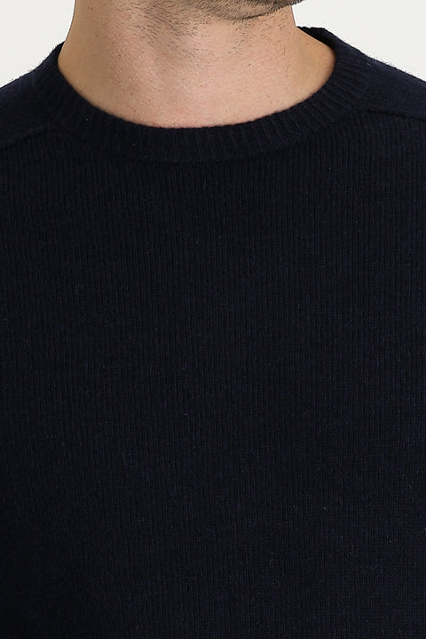 Dark Navy Crew Neck Regular Fit Wool Patterned Knit Sweater