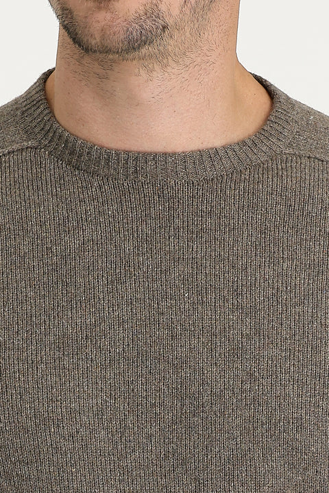 Medium Brown Crew Neck Regular Fit Wool Patterned Knit Sweater
