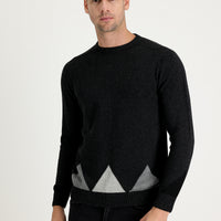 Dark Anthracite Crew Neck Regular Fit Wool Patterned Knit Sweater