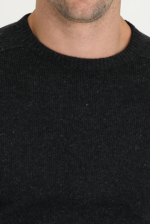 Dark Anthracite Crew Neck Regular Fit Wool Patterned Knit Sweater