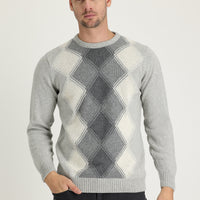 Light Grey Crew Neck Regular Fit Wool Patterned Knit Sweater