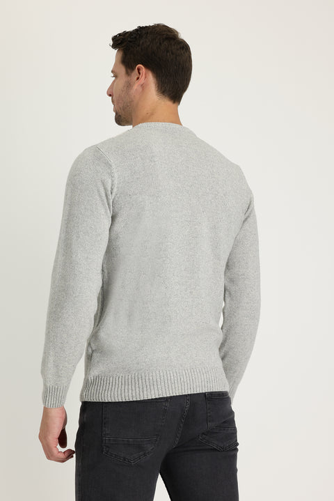 Light Grey Crew Neck Regular Fit Wool Patterned Knit Sweater