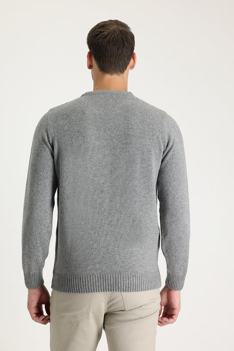 Medium Grey Crew Neck Regular Fit Wool Patterned Knit Sweater