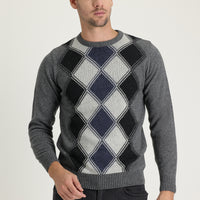 Medium Gray Crew Neck Regular Fit Wool Patterned Knit Sweater