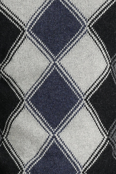 Medium Gray Crew Neck Regular Fit Wool Patterned Knit Sweater