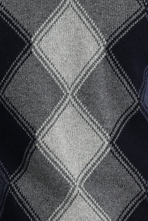 Aviator Blue Crew Neck Regular Fit Wool Patterned Knit Sweater
