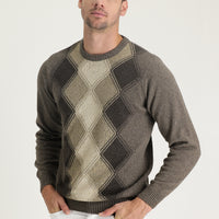 Medium Brown Crew Neck Regular Fit Wool Patterned Knit Sweater