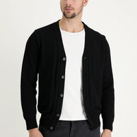 Black Wool Patterned Cotton Knit Cardigan