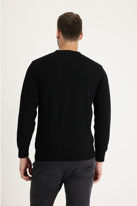 Black Wool Patterned Cotton Knit Cardigan
