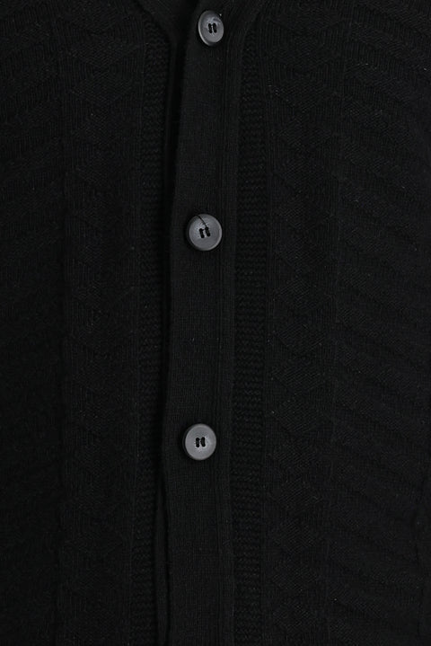 Black Wool Patterned Cotton Knit Cardigan