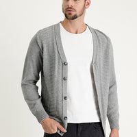 Medium Grey Wool Patterned Cotton Knit Cardigan