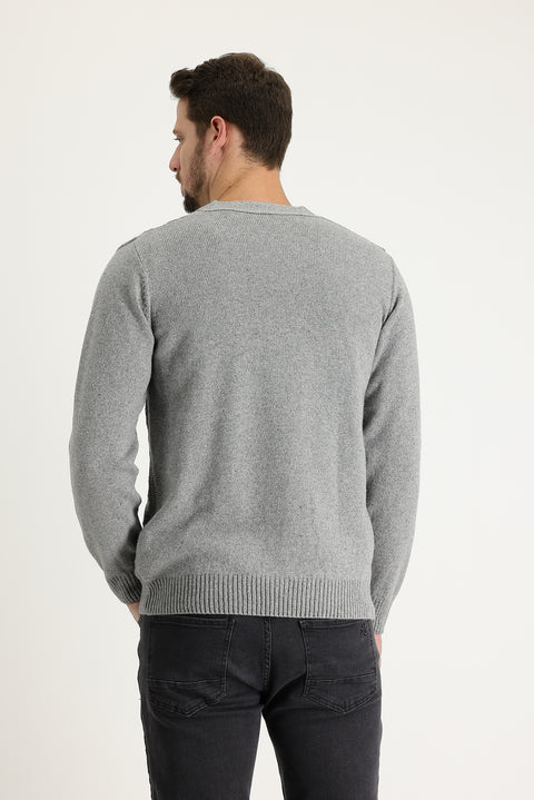 Medium Grey Wool Patterned Cotton Knit Cardigan