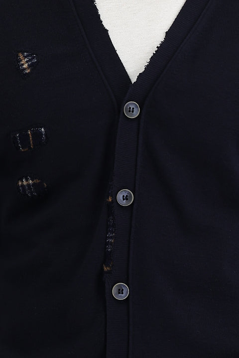 Koyu Lacivert Slim Fit Dar Kesim Desenli Triko Hırka