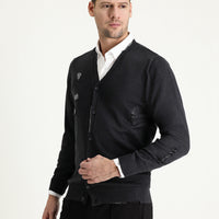 Dark Anthracite Slim Fit Narrow Cut Knit Cardigan