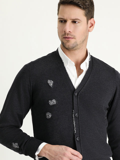 Dark Anthracite Slim Fit Narrow Cut Knit Cardigan