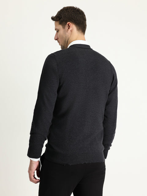 Dark Anthracite Slim Fit Narrow Cut Knit Cardigan