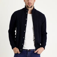 Dark Navy Patterned Wool Knit Cardigan