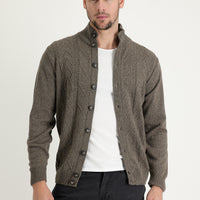 Medium Brown Wool Patterned Knit Cardigan