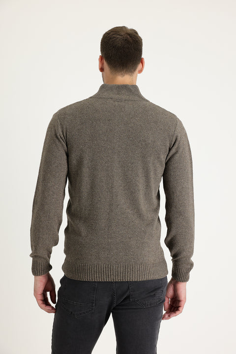 Medium Brown Wool Patterned Knit Cardigan
