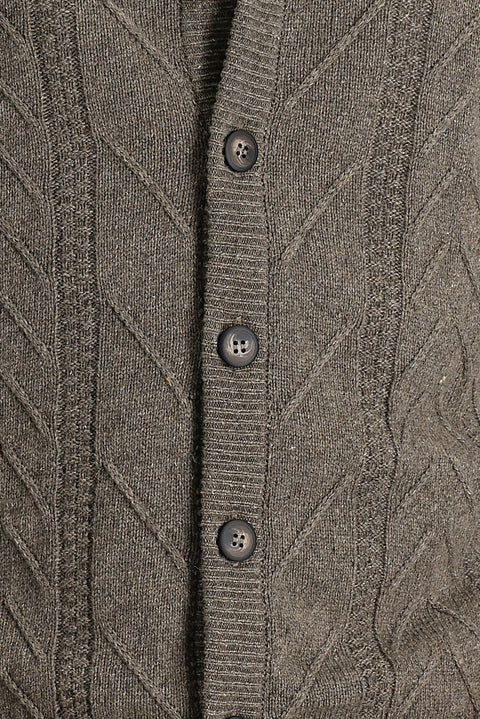 Medium Brown Wool Patterned Knit Cardigan