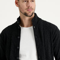 Dark Anthracite Wool Patterned Knit Cardigan