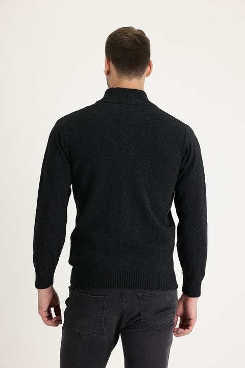 Dark Anthracite Wool Patterned Knit Cardigan