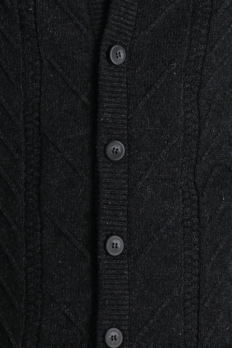 Dark Anthracite Wool Patterned Knit Cardigan